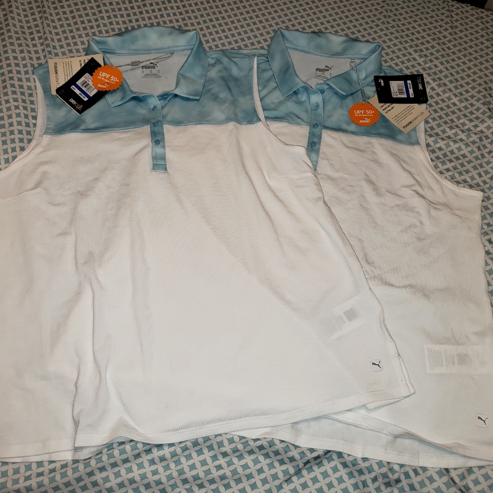 Women's PUMA tie-dye Polo Golf Shirt UPF 50+UV Protec 2 Shirts($55 NWT) Sz XL,S